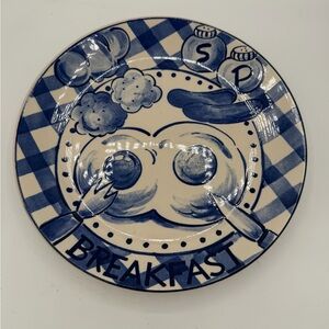 Vintage Salt & Pepper Handpainted & Handcrafted Breakfast Plate, 10 5/8" Dia